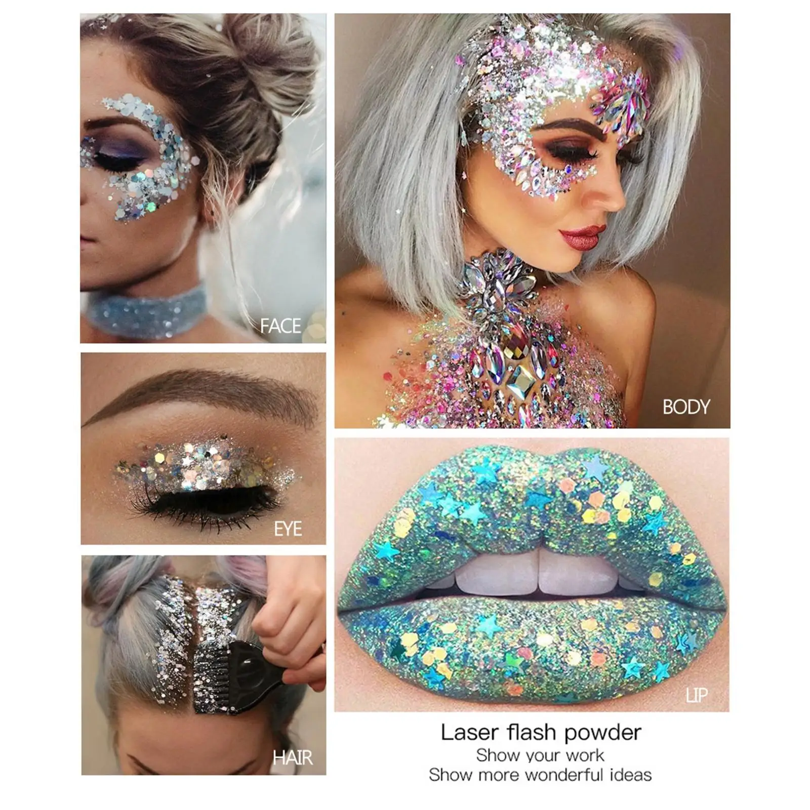 Waterproof Mermaid Body Glitter Gel Long Lasting Liquid Eyeshadow with Large Sequins for Hair and Body Sparkle I8Q5 4