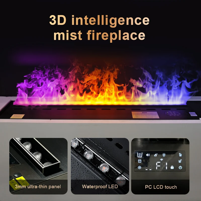 Luxury 304 Stainless Steel 3D steam Fireplace Imported Chip RGB Mood Lighting Water Vapor Humidifier for Office