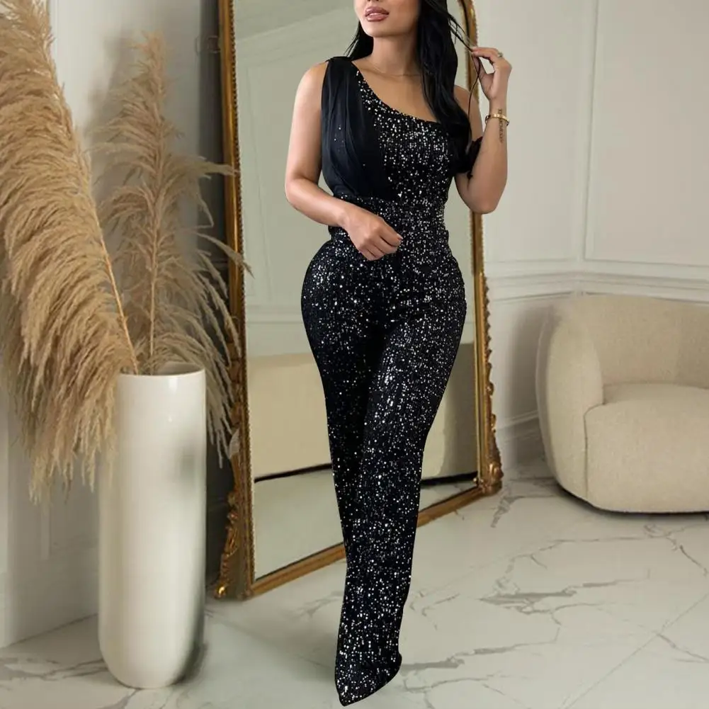 

Sequin Jumpsuit Sequin Jumpsuit Sparkling Sequin One Shoulder Jumpsuit for Women Elegant Party Bodycon Rompers Evening Birthday