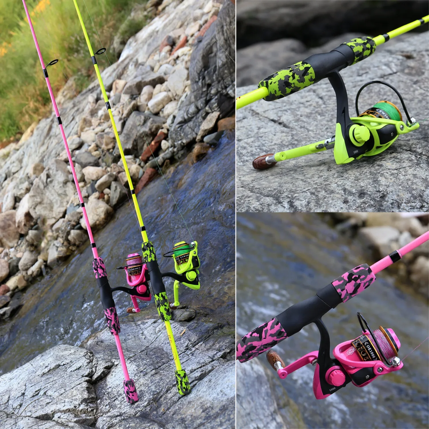Sougayilang 5 Section Red/Yellow Fishing Set 170cm Fishing Rod and YW/OE1000-3000 Spinning Reel Portable Travel Combo fishing pole set fishing rod fishing rod and reel combo