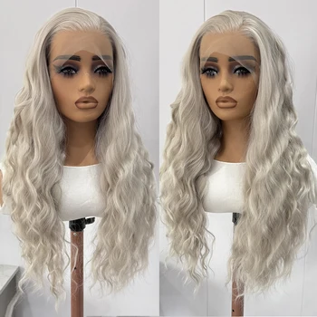 Ash Blonde Deep Wave Wig 13x4 Lace Front Synthetic Hair Long Loose Curly Lace Wig Heat Resistant Natural Hairline Daily Use Wigs