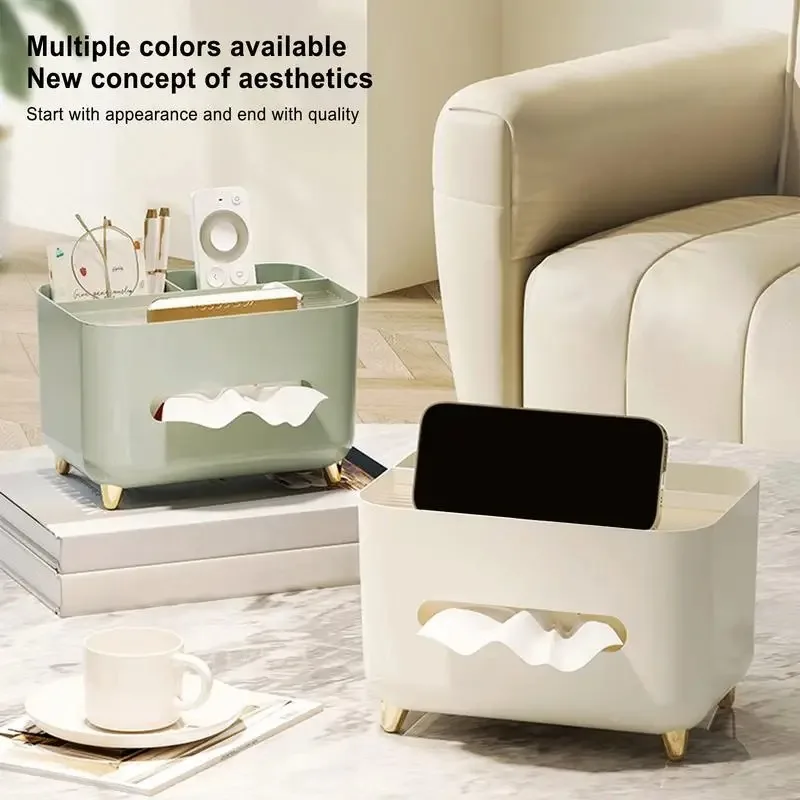 Multifunctional Tissue Box Living Room Tissue Case Desktop Organizer Remote Control Tissue Holder Luxury Paper Tissue Box Holder 2