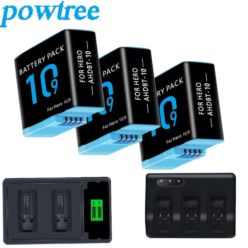 Per Gopro Hero 9 Hero 10 5/6/7 2000 Mah Batteria 3 Slot Per Schede Led Light Caricabatteria Caricabatteria Gopro Hero 9 Nero