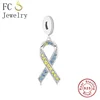 FC Jewelry Fit Original Pan Charms Bracelet 925 Silver Blue Yellow Ribbon Down Syndrome Awareness Bead For Making Berloque 1