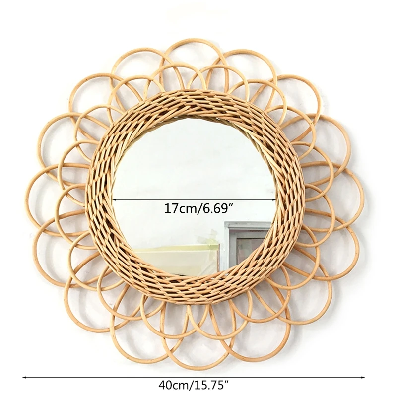 Natural Rattan Innovative Art Decorative Makeup Mirror Dressing Living Room Bathroom Wall Hanging Craft