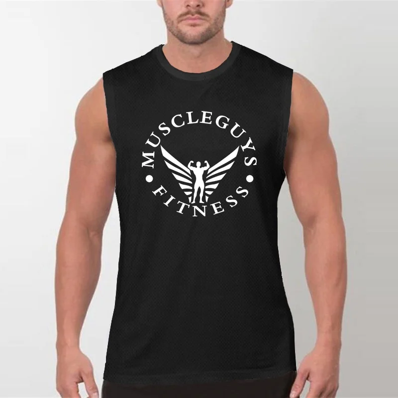 

Fashion Brand Men's Gym Quick Dry Slim Fitness Casual Tank Top Mesh Breathable Singlets Running Muscle Clothing O-Neck Vest