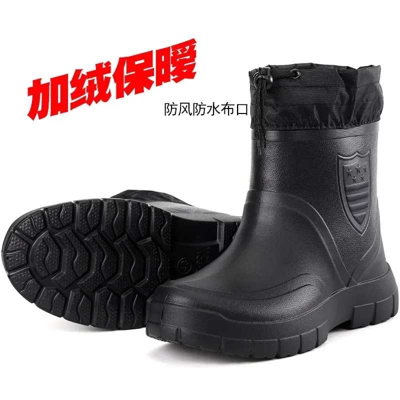 Men's Warm Winter Windproof Slip-on Ankle Rain Boots 4