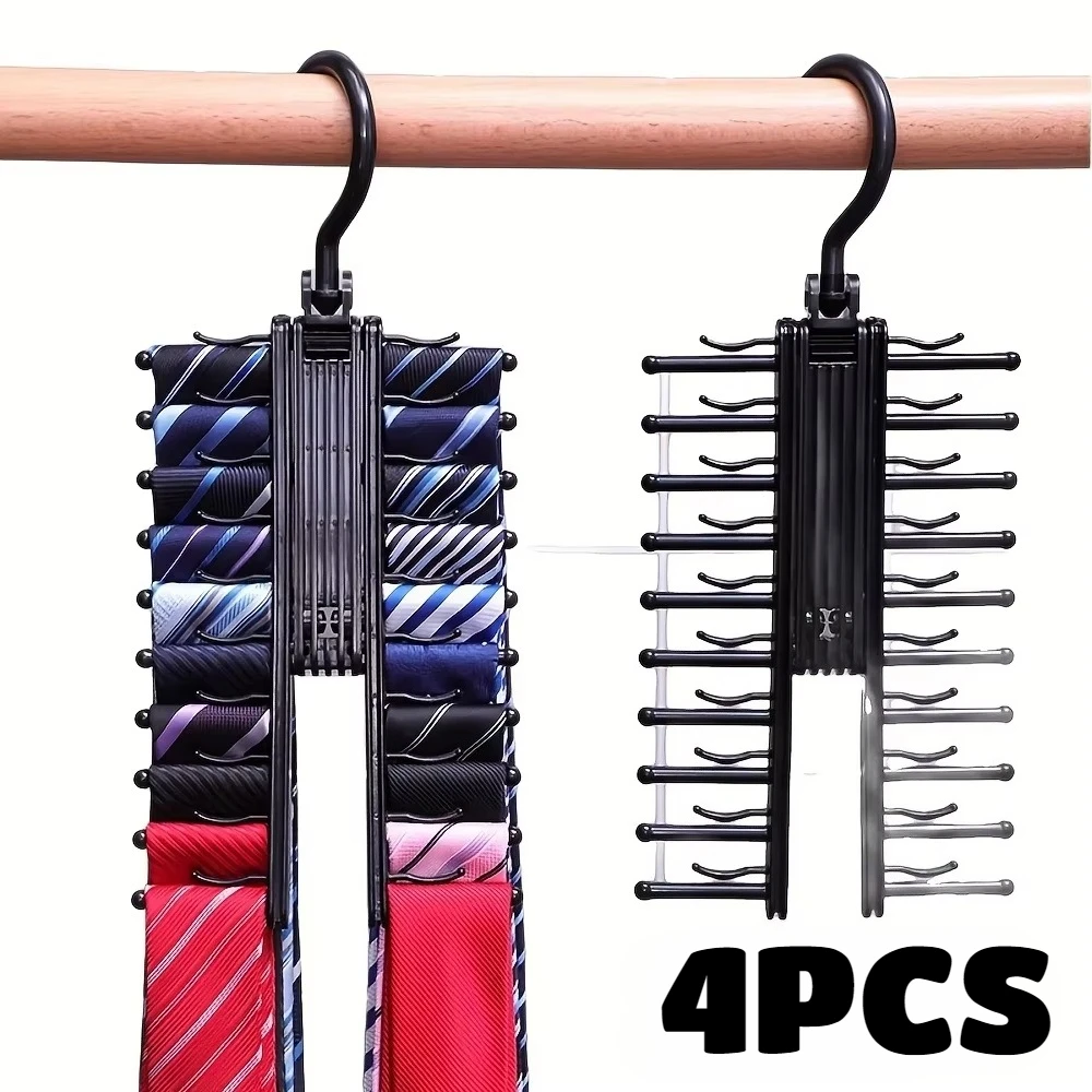 2PCS Tie Hanger Adjustable Tie Storage Rack with 360° Rotating Hooks for Belts Scarves Ties Adjustable Length Non-Slip Hanger
