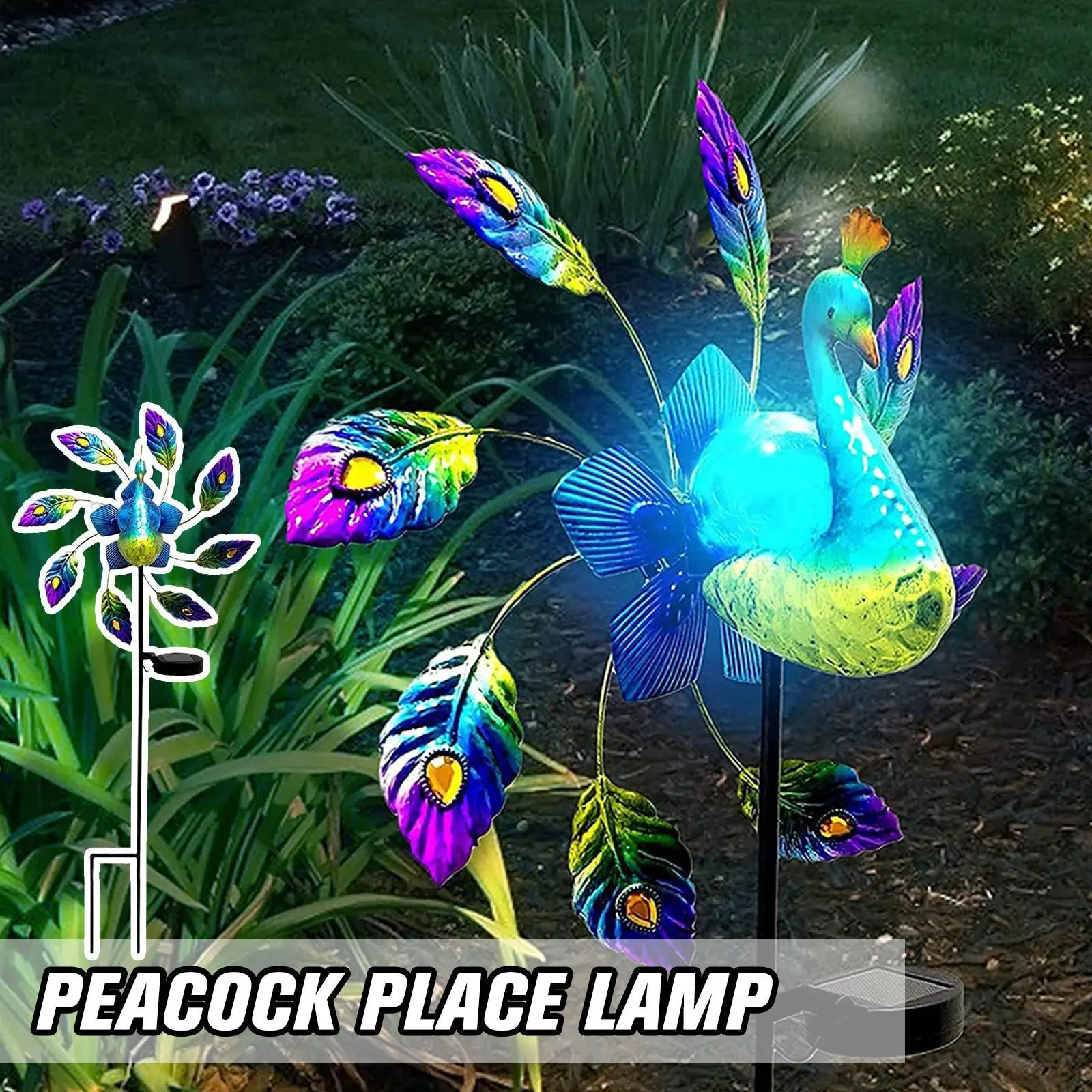 Solar Painted Peacock Garden Lights Metal Peacock Windmill Yard Stakes Outdoor Wind Spinners For