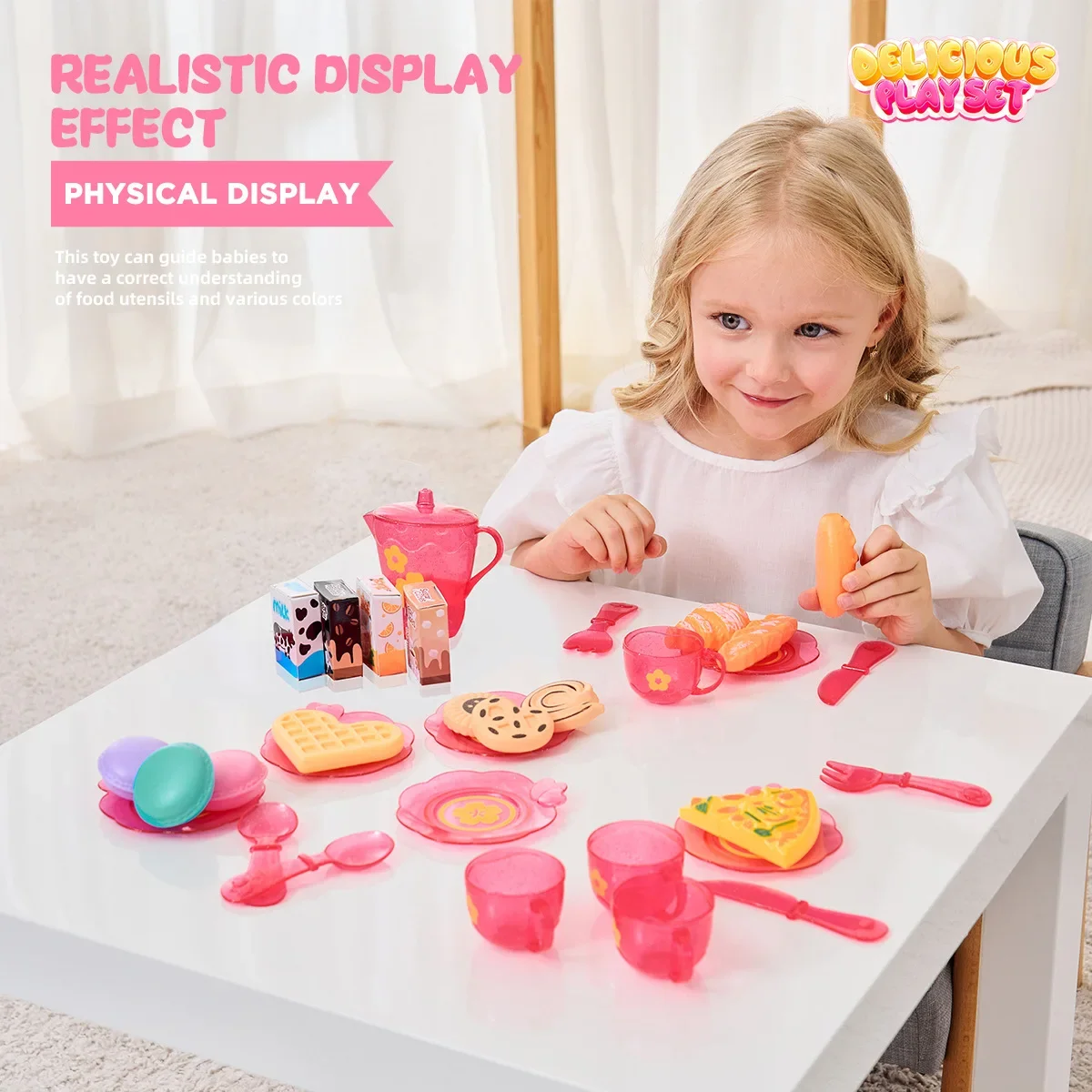 Simulate Kitchen Playset Pretend Play House Cookware Afternoon Tea Food Cake Set Children's Tableware Kitchen Toy Christmas Gift