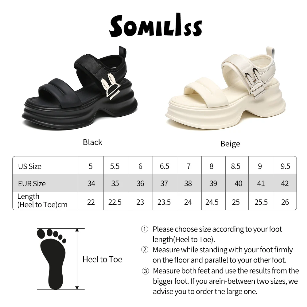 SOMILISS Women Chunky Platform Sandals Hook Loop Microfiber Leather Round Toe Summer Fashion Flat Casual Ladies Sandals Shoes