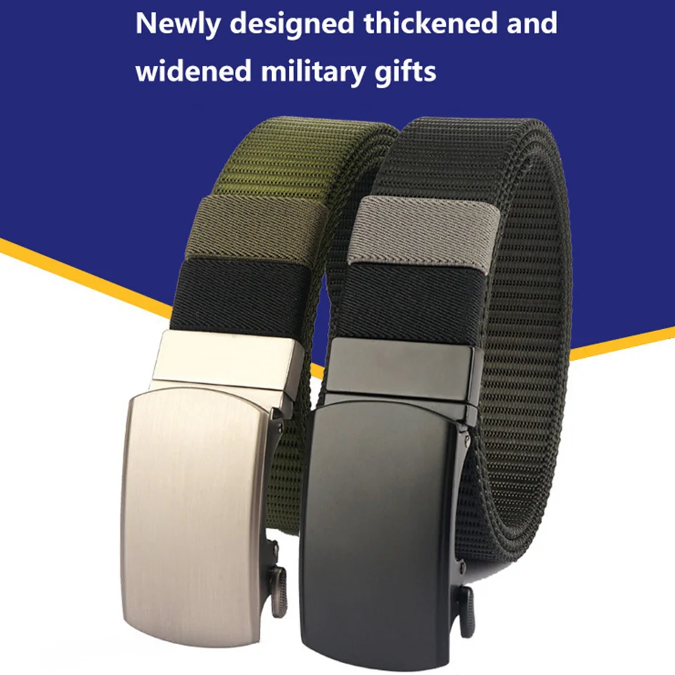 Automatic Buckle Nylon Woven Waistband For Men'S Business Minimalist Waist Closure Without Waistband Quick Release Belt A3536