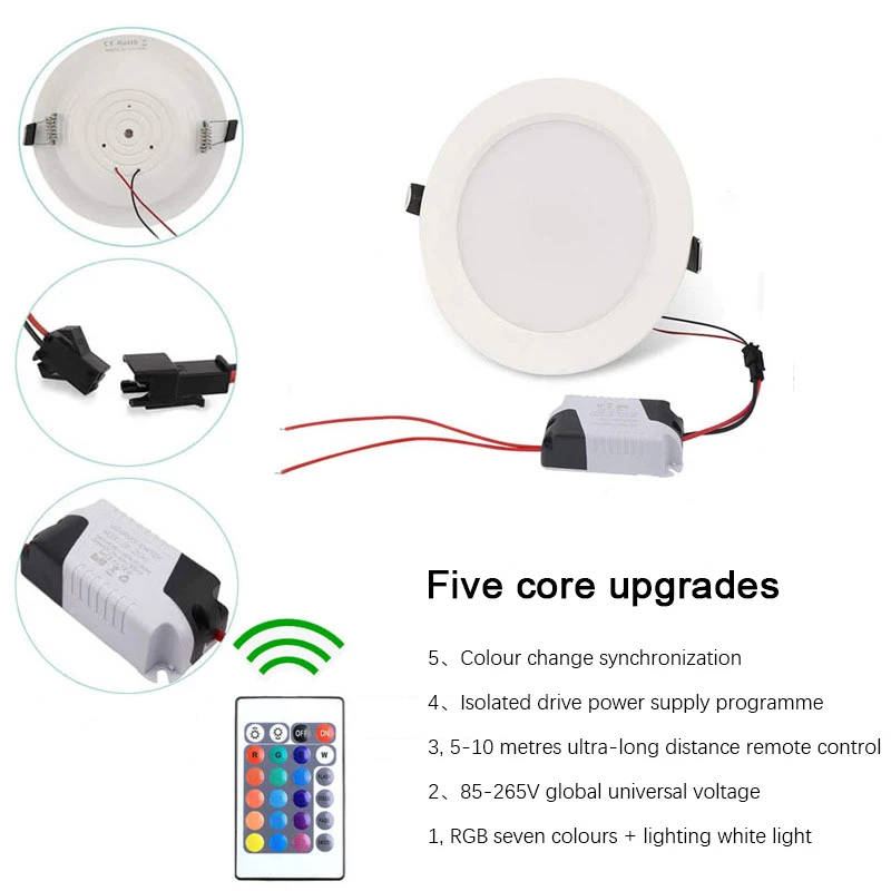 RGB LED Downlight AC 10W/15W Ceiling Light AC 110V 220V Dimmable Downlight Recessed Led Spot Lamp With IR Remote Control Lamp 2
