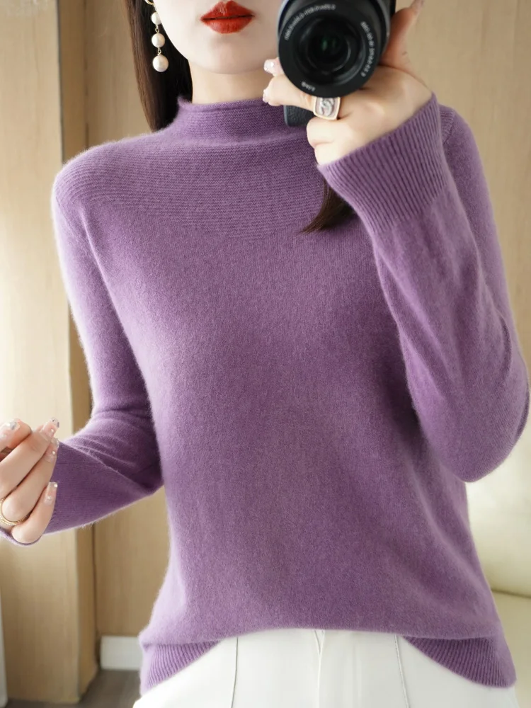 

New Arrivals Striped Wool Women's Sweater Long Sleeve Polo Collar Pullovers High Elasticity Slim Fitting Knitted Jumpers Fashion