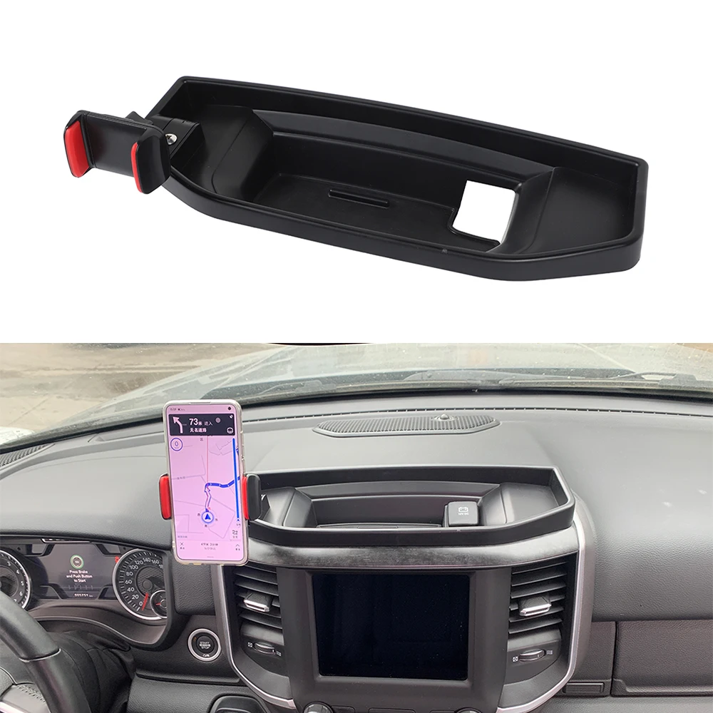 

Center Console Phone Holder Storage Box Organizers for Dodge RAM 2018 2019 2020 2021 2022 Car Interior Accessories ABS Black