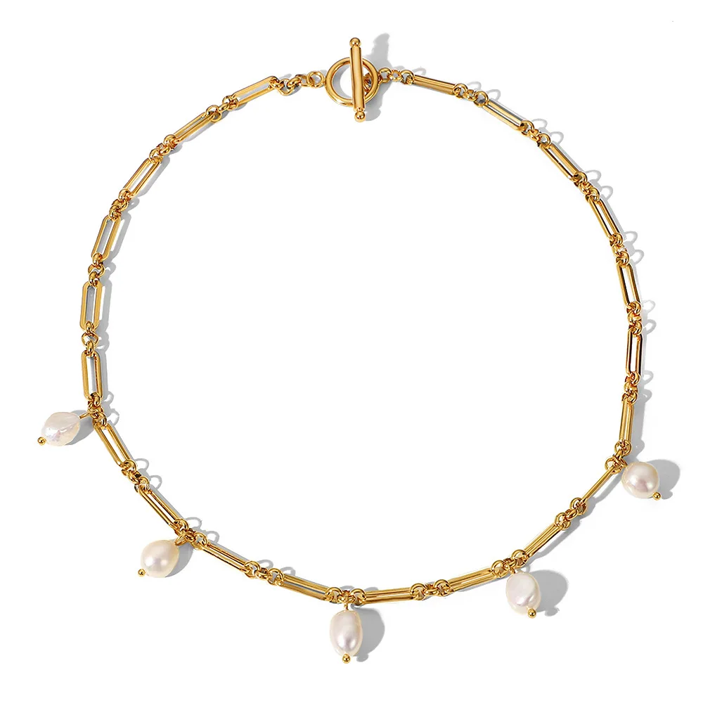 

Stainless Steel Natural freshwater pearl tassels Pendant Necklace Exquisite Gift 18K Gold Plating Waterproof Jewelry