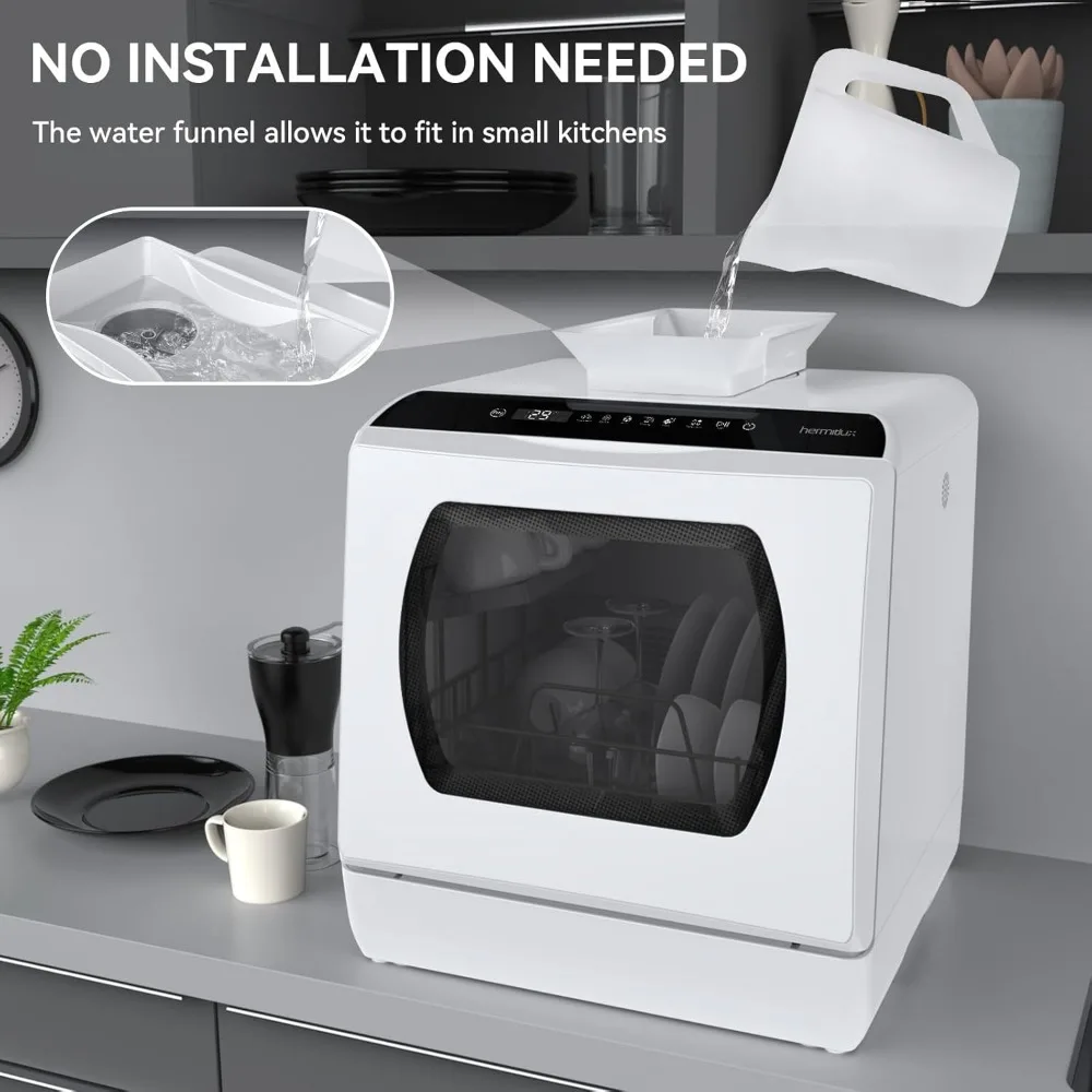 Countertop Dishwasher, 5 Washing Programs Portable Dishwasher With 5-Liter Built-in Water Tank For Glass Door 4