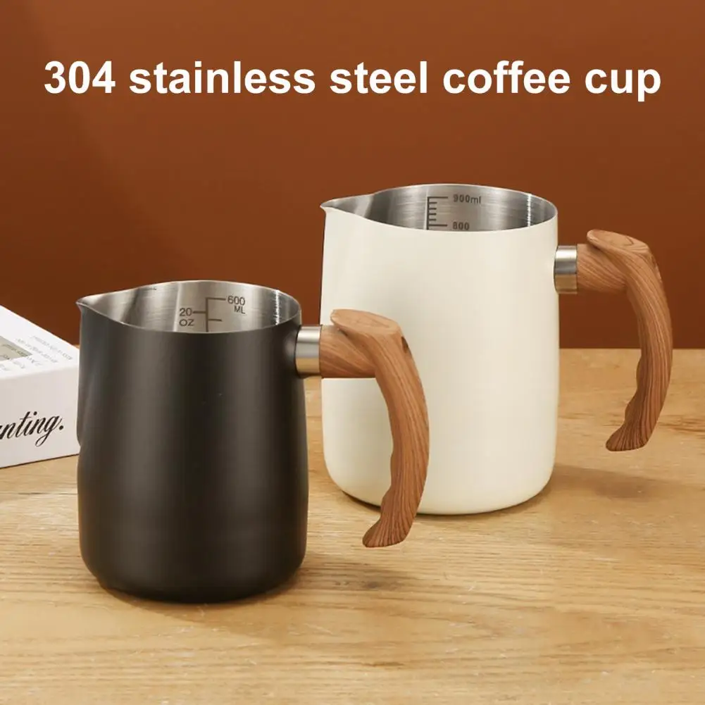 

Food Grade Latte Art Cup Wooden Handle Milk Frothing Pitcher Stainless Steel Milk Frothing Pitcher For Milk Coffee