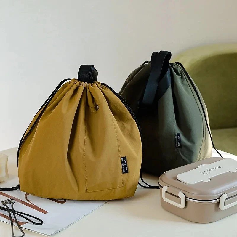 Japanese Korean Lunch Bag Cotton Canvas Large Solid Color