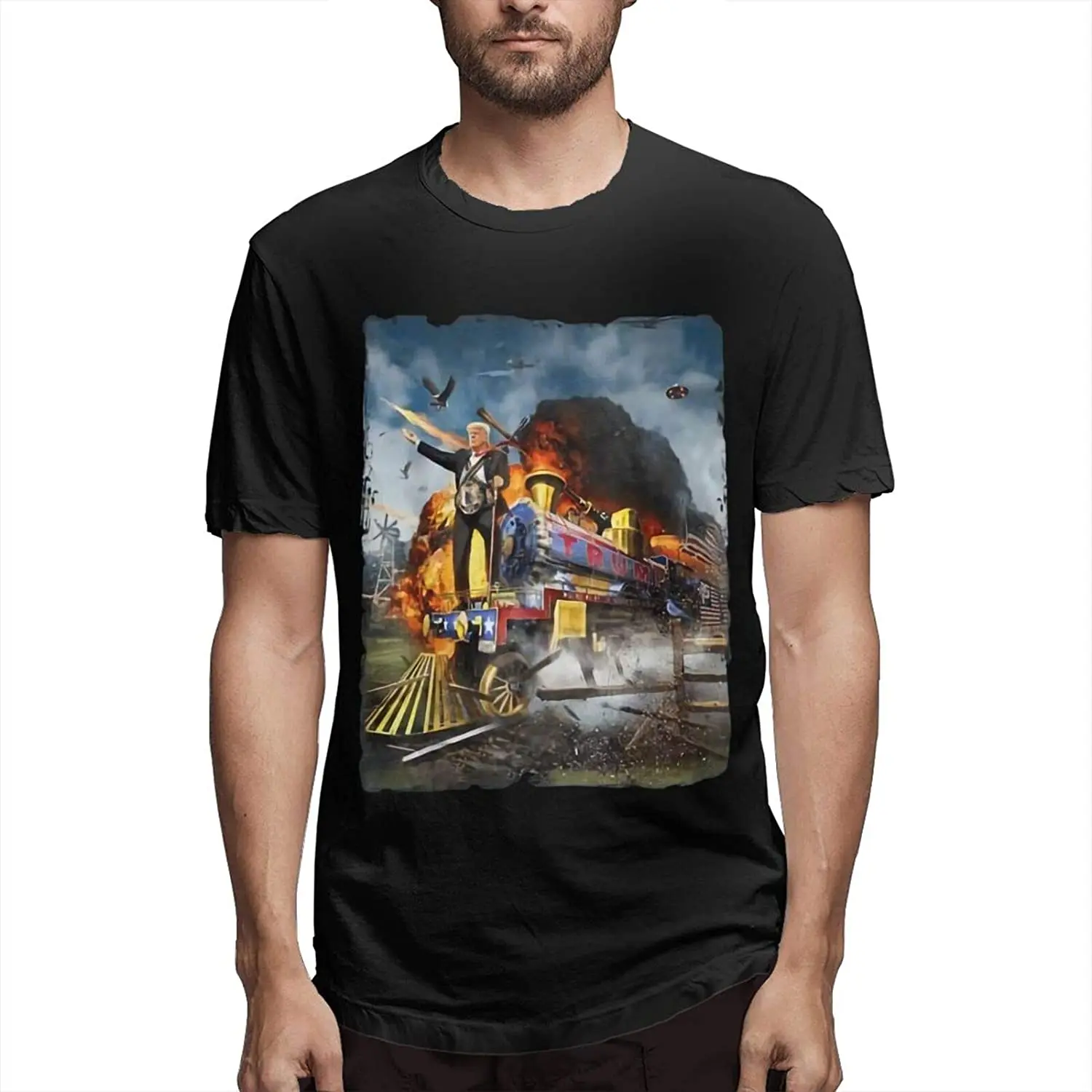All Aboard The Trump Train 2024 American Flag T-Shirt. Summer Cotton Short Sleeve O-Neck Mens T Shirt New S-3XL