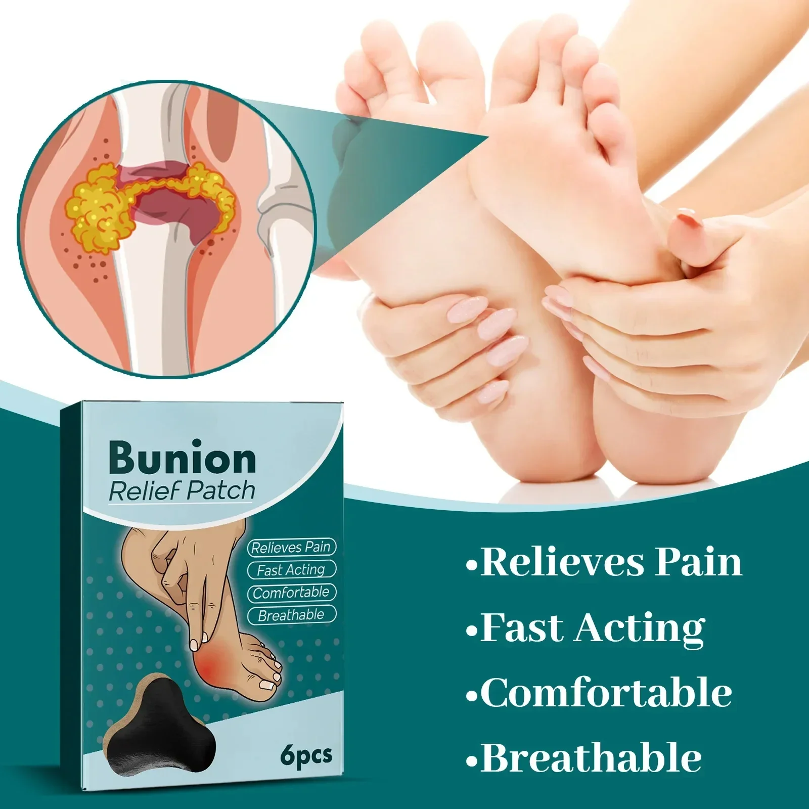 Bunion Pain Relief Patch Feet Bone Thumb Corrector Arthritis Foot Gout Swelling Treatment Medical Plaster Toe Pain Patch 6pcs/bo