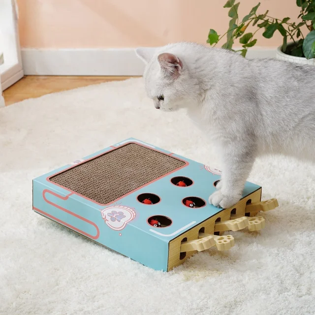 Planche gratter 3 en 1 pour chat jouet interactif souris de chasse avec grattoir b ton