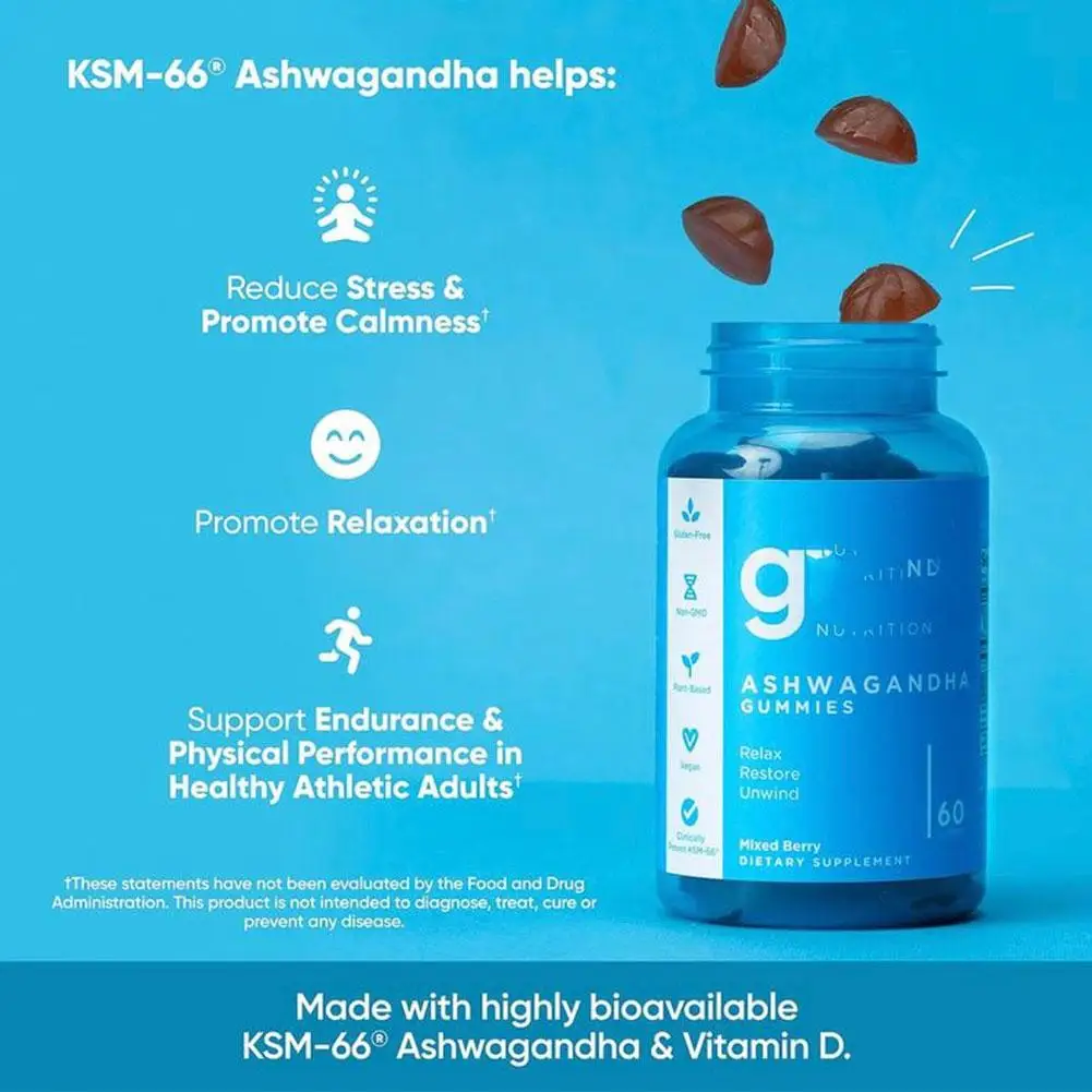 Ashwagandha Gummies-Relieve Stress Improve Sleep Support Brain Health Muscle and Strength Boost Immunity 60 Count ashwagandha supplement