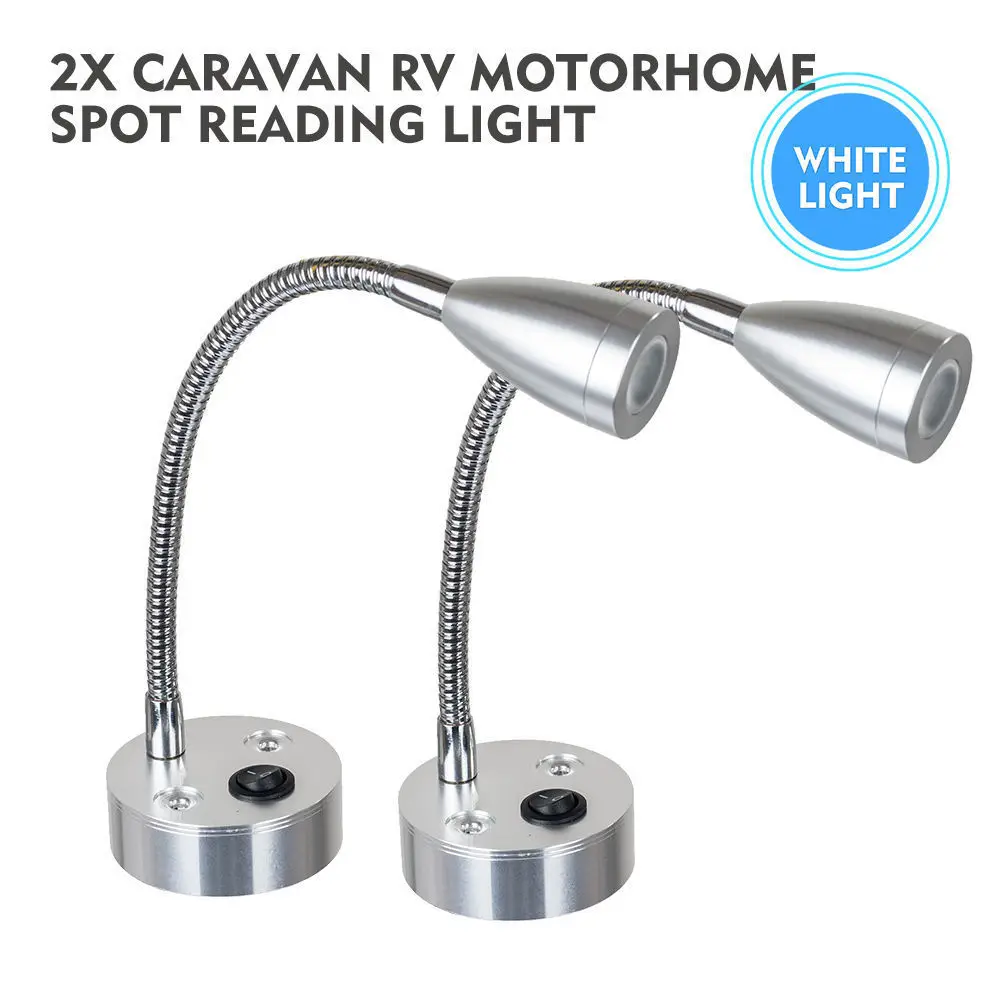 2pcs 12V 3W LED Spot Reading Light ON OFF Switch Camper Van Caravan VAN Boat Interior White Light
