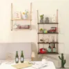 Wooden Floating Shelves for Wall Plant Flower Wood Swing Hanging Rope Storage Home Living Room Decor 1/2/3-tier 4