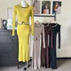 Elegant Knitted Doll Collar Long Sleeve Dress Slim Fit High Waist Fish Tail Dress for Women Autumn Winter Season Fashion Style
