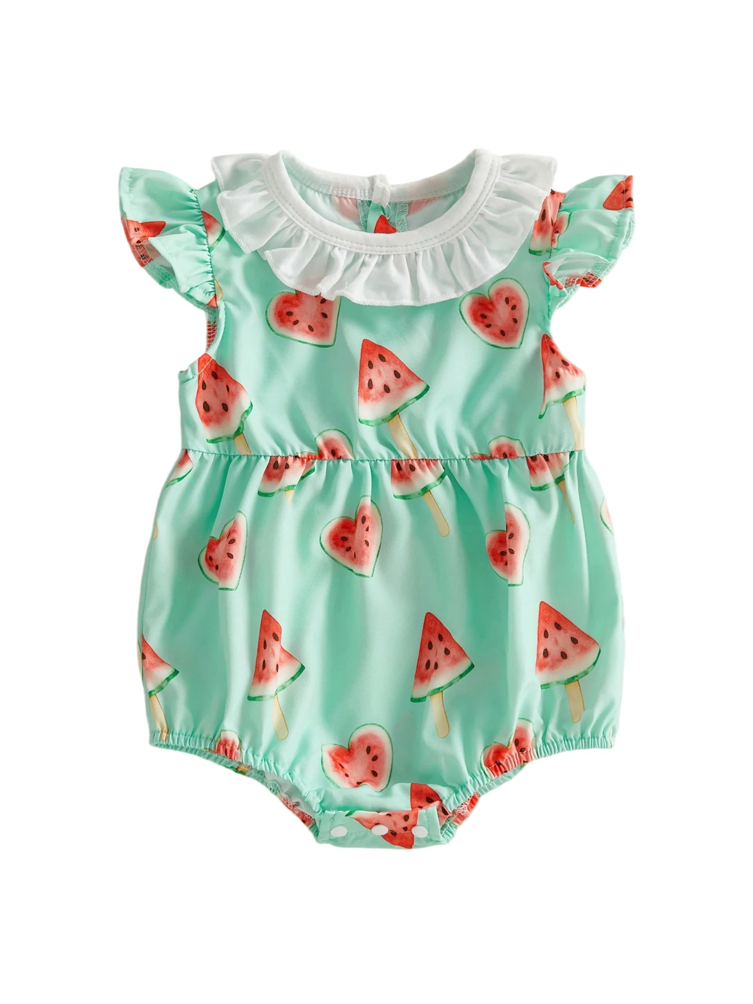 Toddler Girls Floral Print Ruffle Sleeve Romper Round Neck Cotton Jumpsuit Summer Outfit for Playtime and Parties