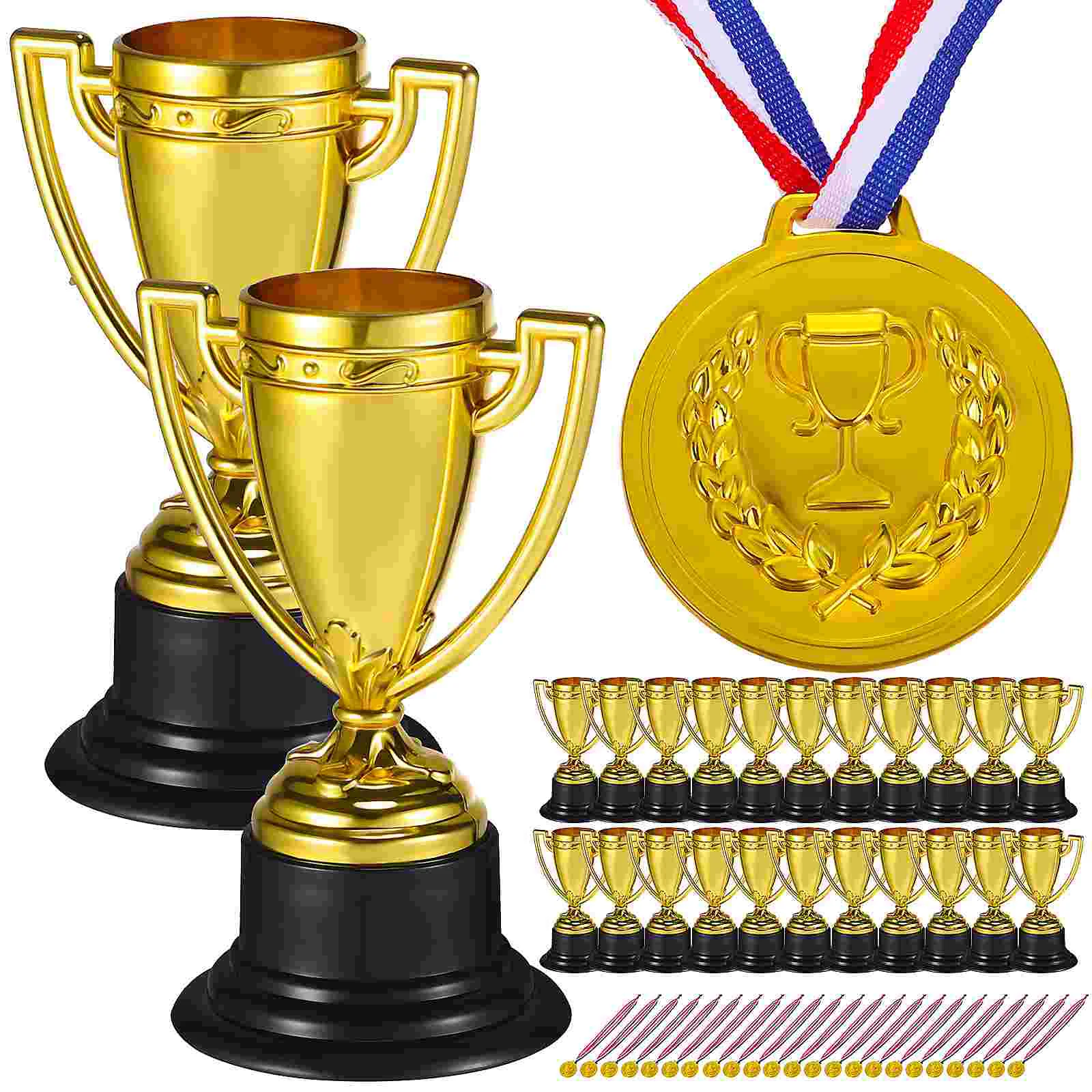 

24 Sets Mini Plastic Golden Trophy Children's Medal Models Cup with Award Cups for Sports Large Competition Funny Toy