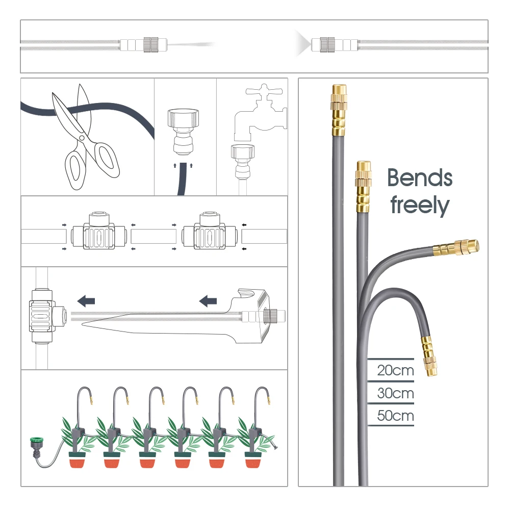 20-50CM Adjustable Brass Garden Sprinkler Nozzle Extension 360&deg; Misting Systems Lawn Watering Irrigation Quick Push