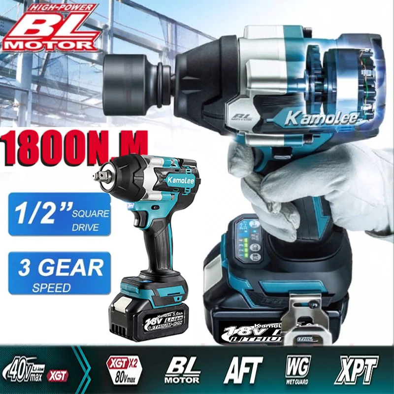(Bateria makita adaptável) kamolee dtw700 1800nm brushless sem fio chave de impacto 18v velocidade variável alta effieiency durável auto