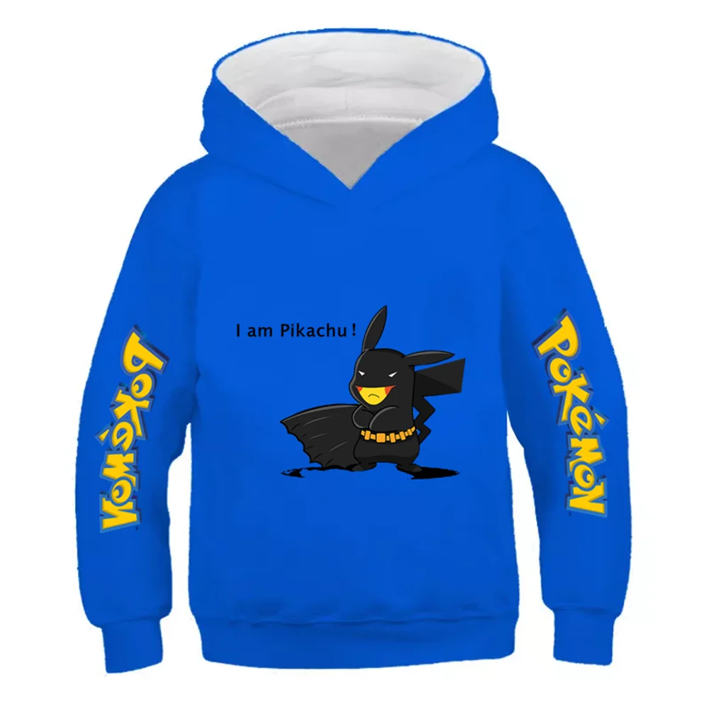 Pokemon Baby Boy Cool Pikachu Hoodie 4-14 Years Old Cartoon Sweater Spring And AutumnThin Coat Children's hooded new kid in sweatshirt vine