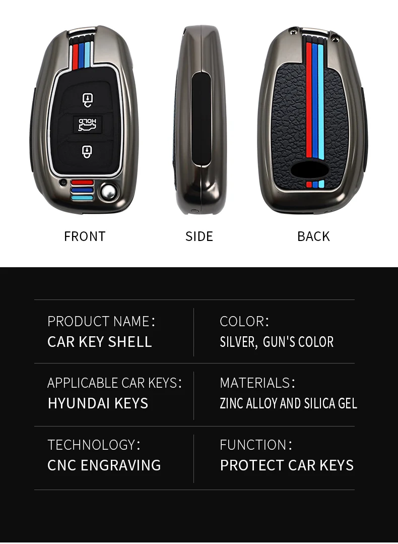 Custodia a conchiglia con chiave a scatto a distanza per auto in Silicone in lega di zinco per Hyundai Creta I10 I20 Tucson Elantra Santa Fe 2016 2017 - Se9c1eb29e7c548f7a6389d3182ffe292N