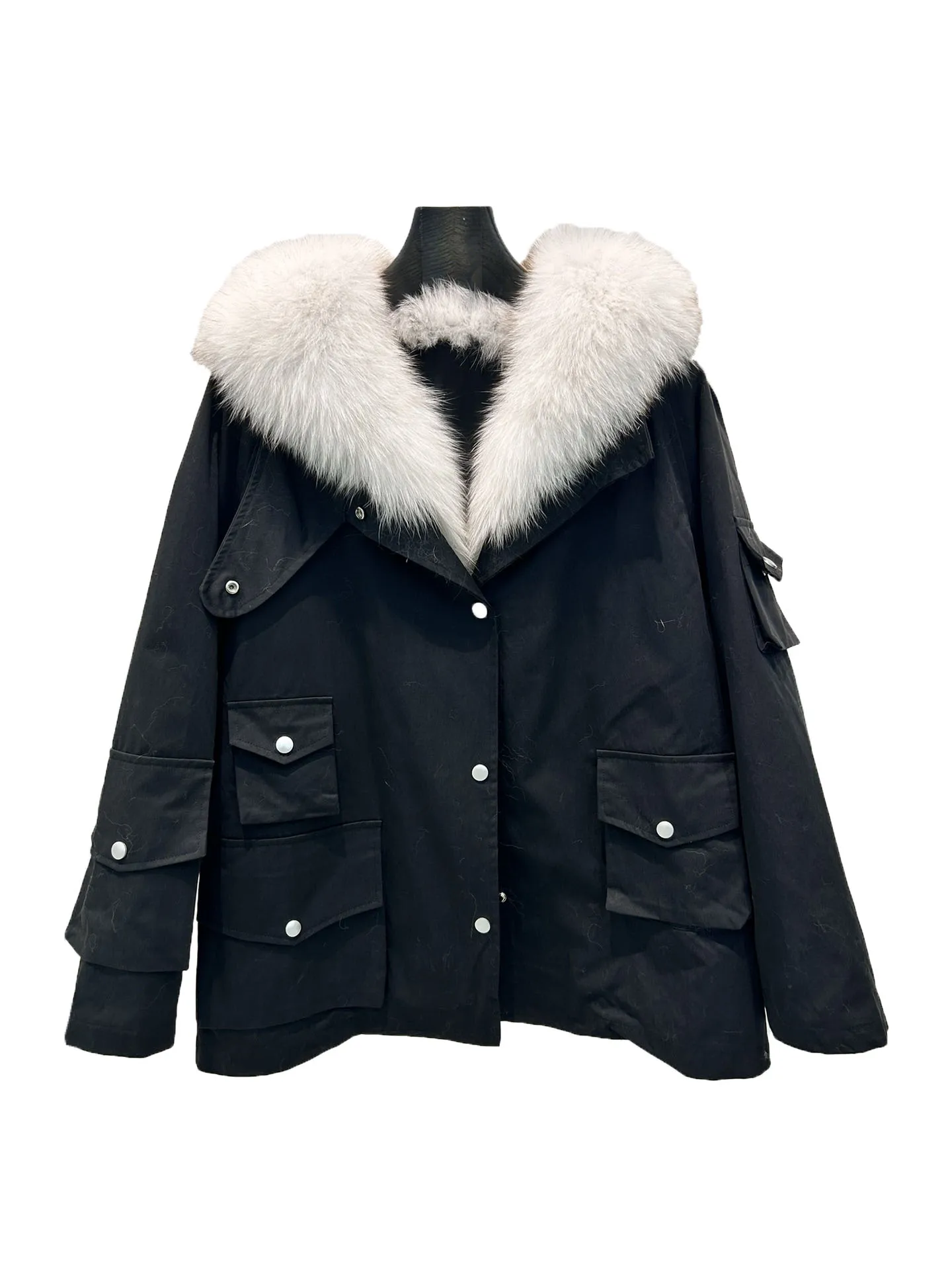 

Cotton jacket hair collar short loose fit multi-pocket design warm and comfortable 2023 winter new 1110