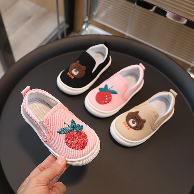 

Girls Boys Autumn Spring Cartoon Cotton Fabric Flats Comfortable Soft Sole Children Casual Shoes Fashion Simple Princess Shoes