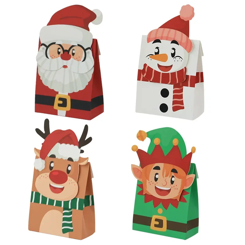 8pcs Christmas Gift Boxes Cartoon Santa Claus Candy Cookies Snack Boxes for Xmas New Year Party Biscuit Bag Noel Navidad 2025
