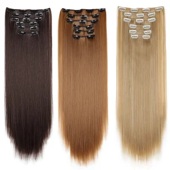 Hair Extensions Long Straight Hairstyle Synthetic Blonde Black Hairpieces Heat Resistant False Hair Daily Use