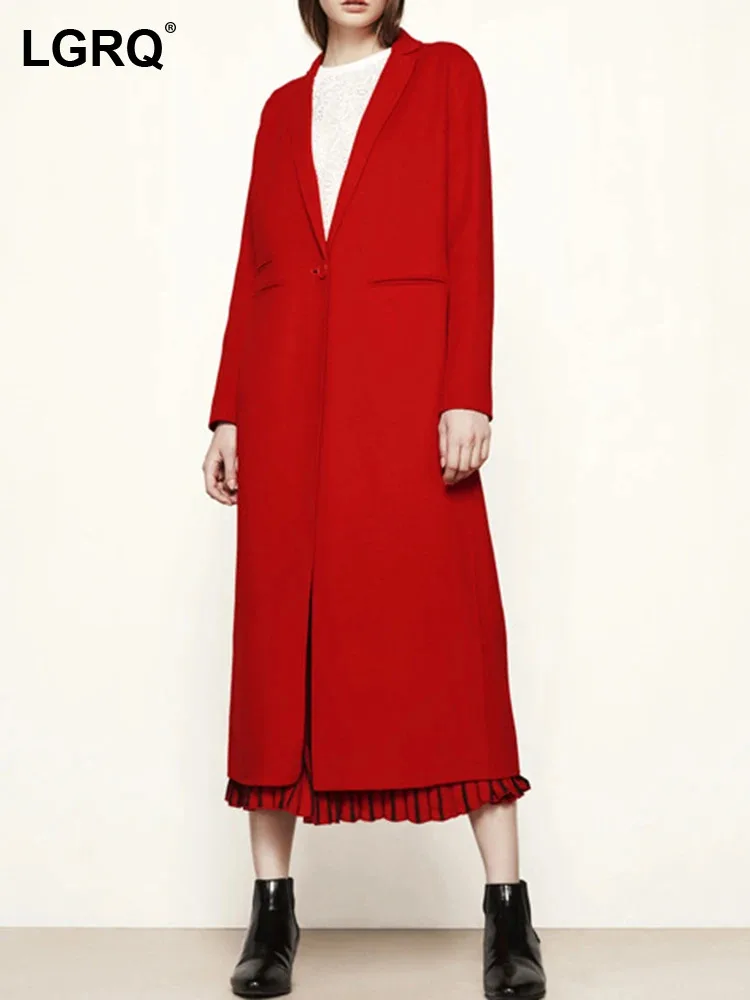 

LGRQ 2024 Winter New Fashion Elegant Solid Color Long Woolen Trench Coat Women's Luxury Trendy Loose Windbreaker 19F3438