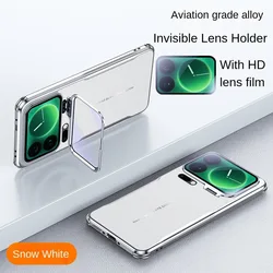 Premium Adjustable Alloy Lens Stand Case - Luxury PU Leather with Electroplated Shockproof Protection for Xiaomi 17 pro (White)