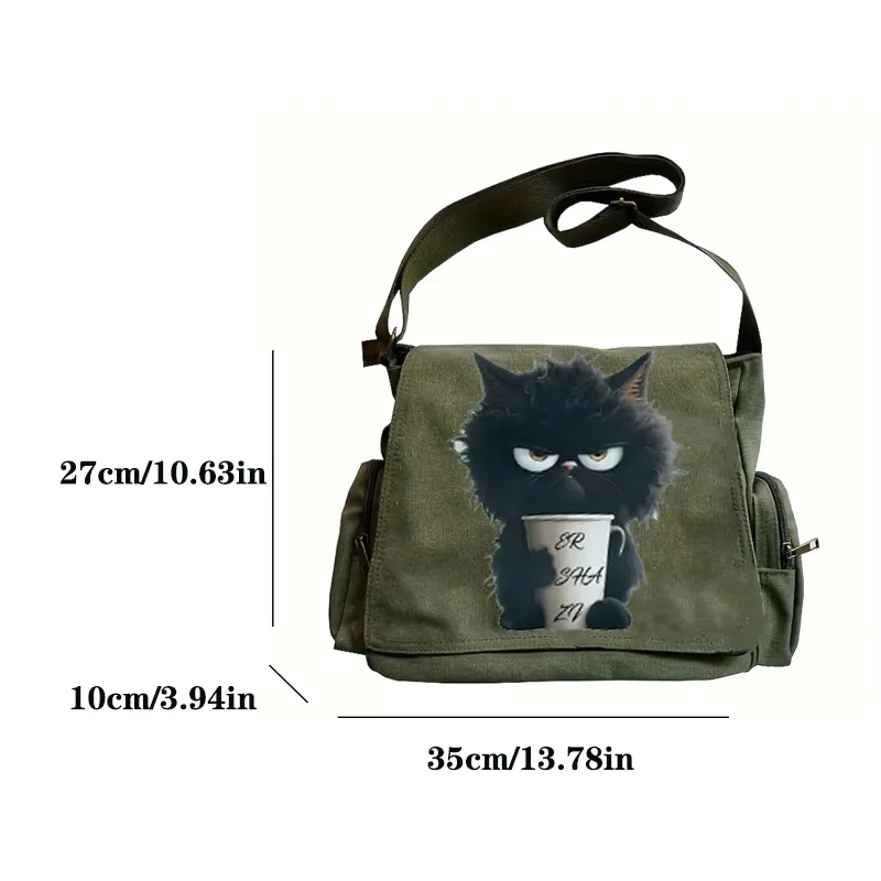 Cat Printed Women's Shoulder Bags Large Capacity Canvas Messenger Bag Multiple Pockets Crossbody Bag For Women