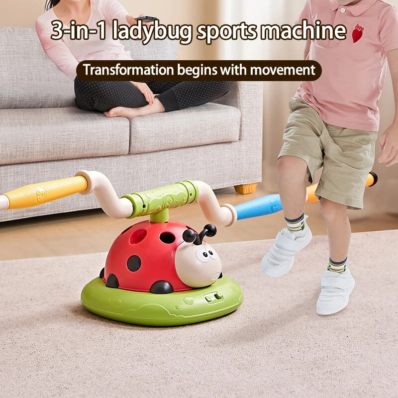 3 in 1 Ladybug Multifunction Exercise Machine Ferrule Jump Rocket Launcher Sports Entertainment Game Outdoor Educational Toy 
