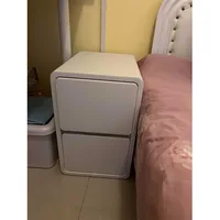 Solid Wood Bedside Table with 2 Drawers No-Leg Design Small Nightstand for Bedroom Minimalist Narrow Storage Cabinet 6