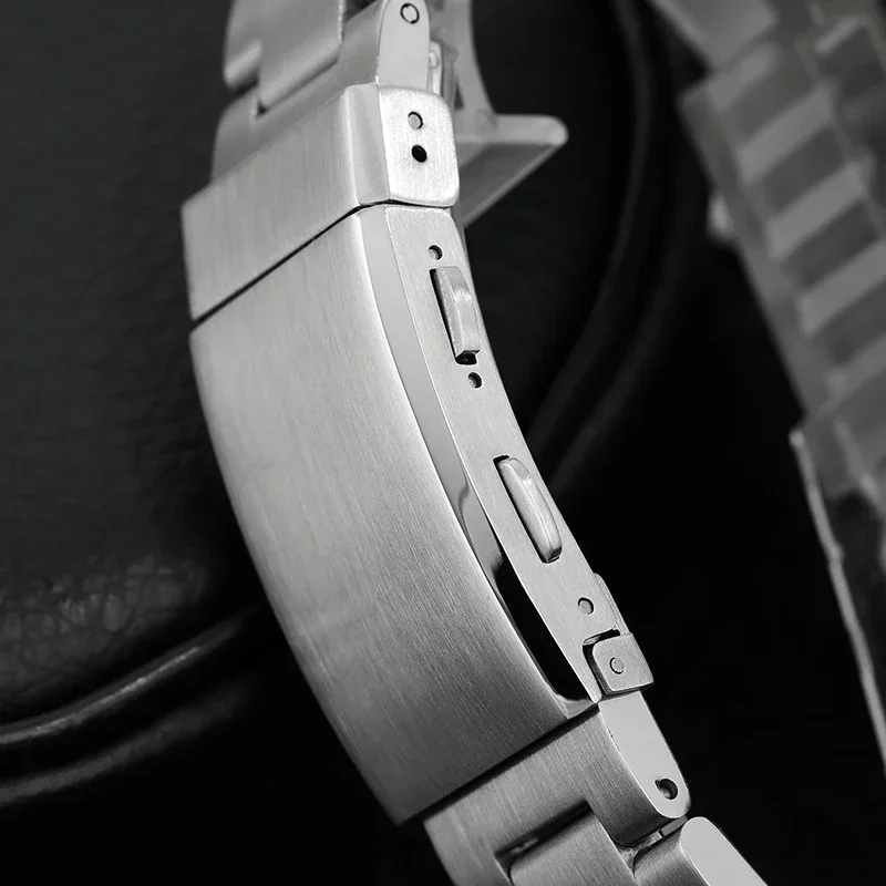 Solid 316L Stainless Steel Brushed Folding Safety Watch Clasp, 18mm or 20mm, with Double Push Extendable Adjustable Buckle
