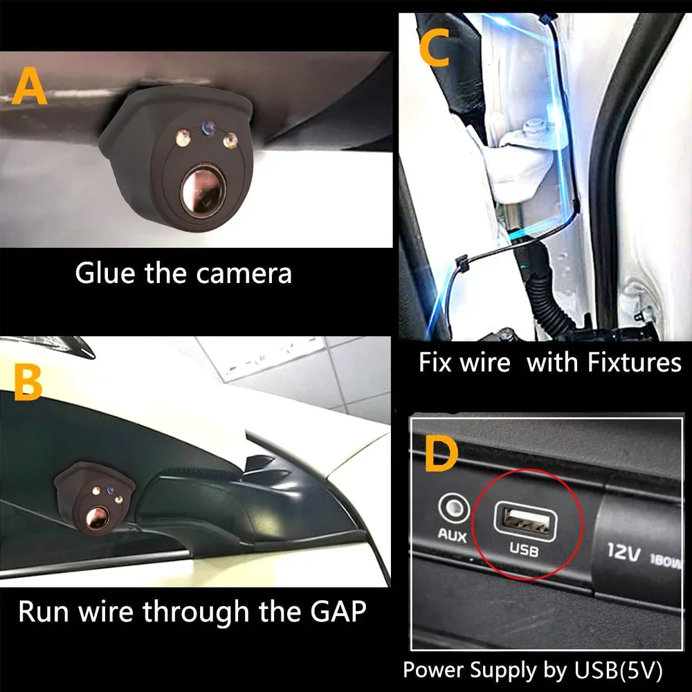 Boenkai Wireless 5G WIFI Reversing USB Car Blind Spot Left And Right Vehicle Side View Camera Rear Backup Parking Aid Led Light