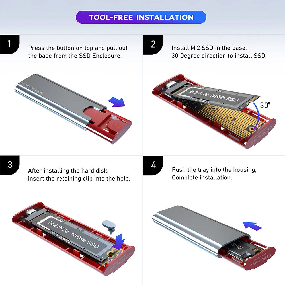 M2 NVMe SSD Enclosure Adapter USB3.1 Gen2 External Hard Drive Case supports 2230 2242 2260 2280 SSDs up to 2TB external hard drive external hard drive case ssd enclosure hard drive enclosure hard disk case external hard drive box hdd case enclosure hard drive adapter ssd adapter hdd docking station