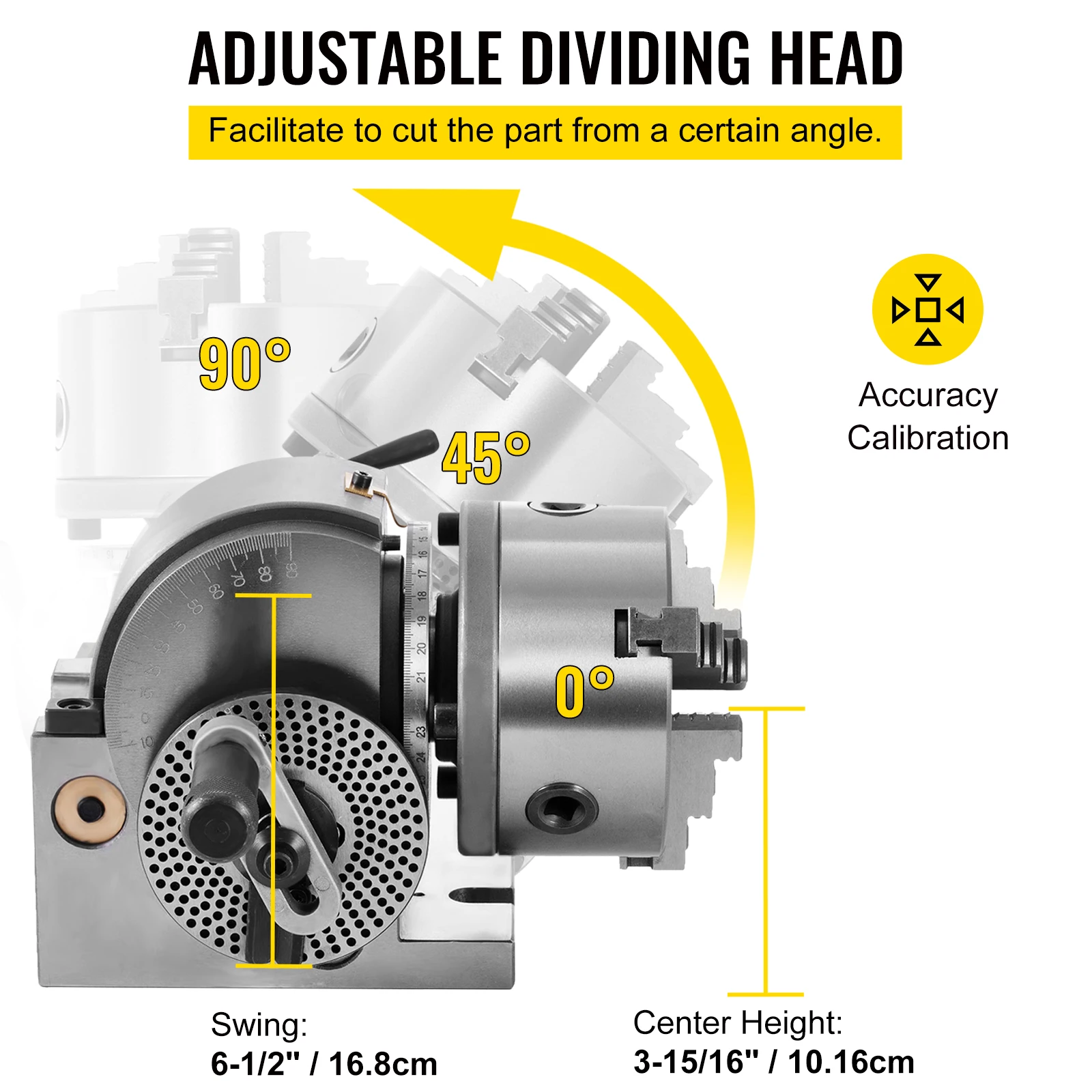 VEV Teilapparat mit backenfutter MT2, Rotary Tisch mit Indizierung Höhe der Mitte 100 mm, Dividing Head 23 kg, Rotary Tisch mit Tellern, Eine Starke Unterstützung zu Bearbeitenden Werkstück