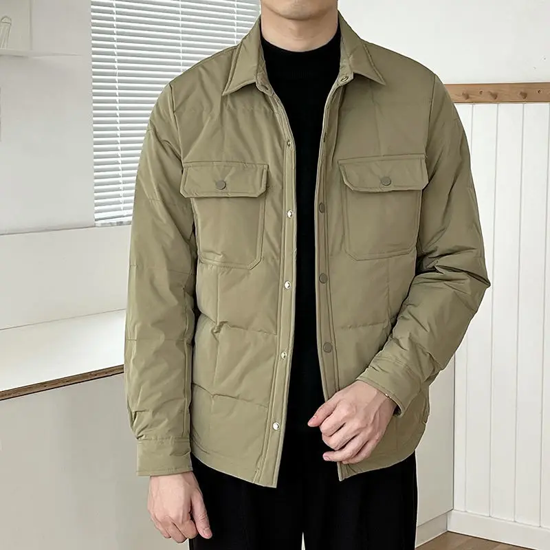 Men 2023 Winter Fashion Short Cotton-padded Jackets Men\'s Leisure Lapel Outerwear Male Multi-pocket Solid Color Coats L200